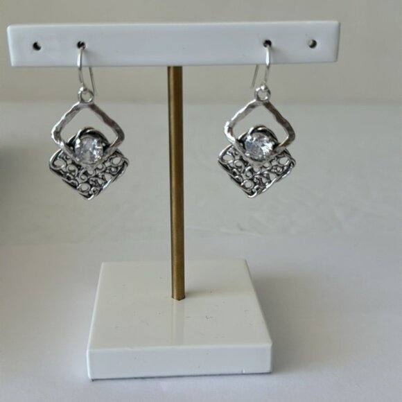 Noa Zuman Sterling Silver 925 Earrings Filigree w CZ Stone Israel 1.5in long - Picture 10 of 15